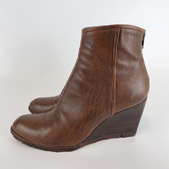 Stuart Weitzman Women's Brown Leather Wedge Heel Boot Ankle Bootie Gum Sole sz 8 - Picture 4 of 12